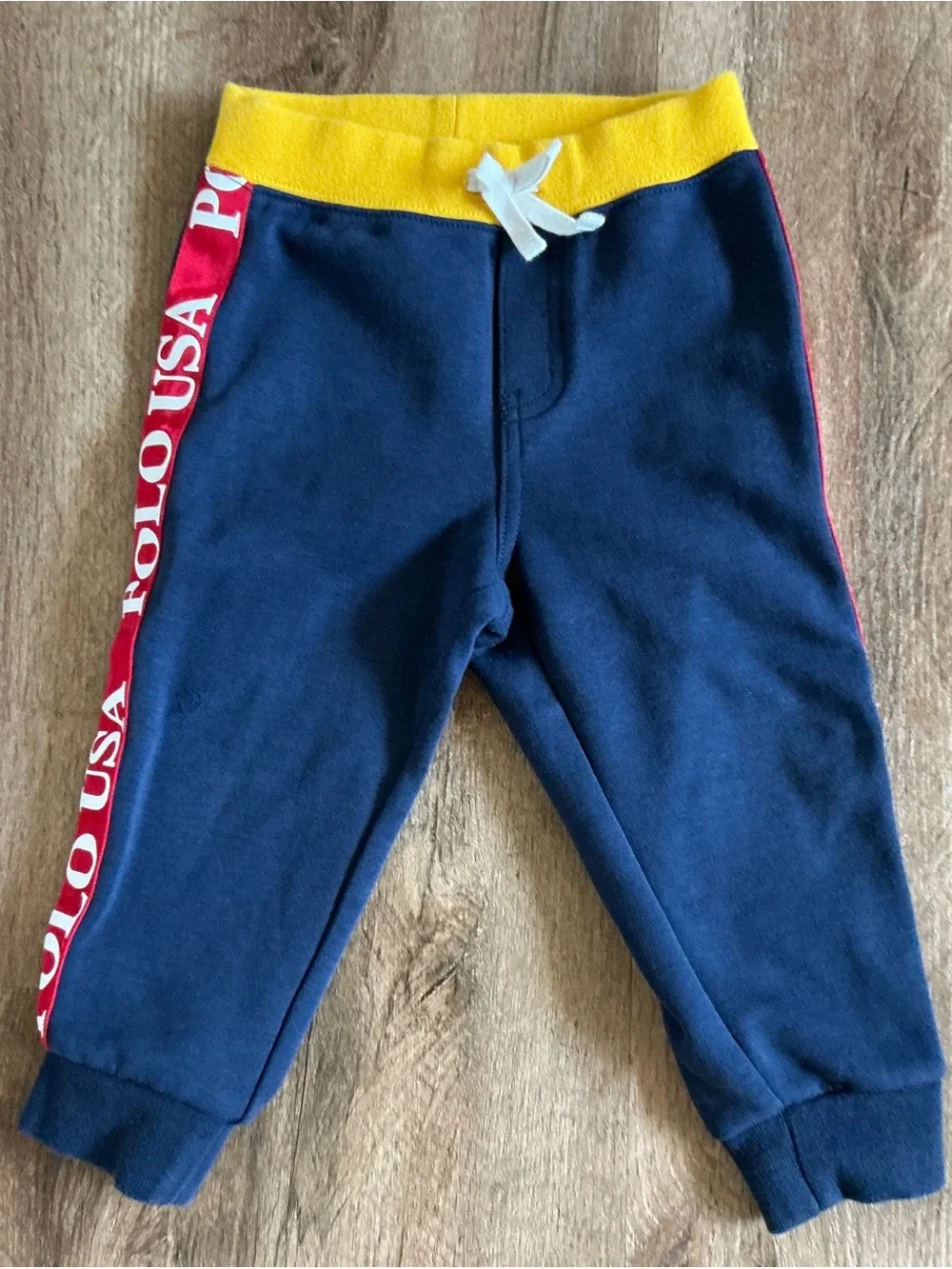 RALPH LAUREN Polo Baby Pants 18 Months Joggers Blue Logo Stripe Sweatpants *FLAW